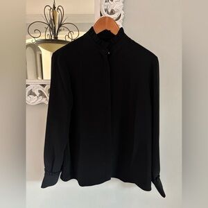 ✨CHANEL Black Ruffled Button Up Blouse Black Pearl Buttons✨